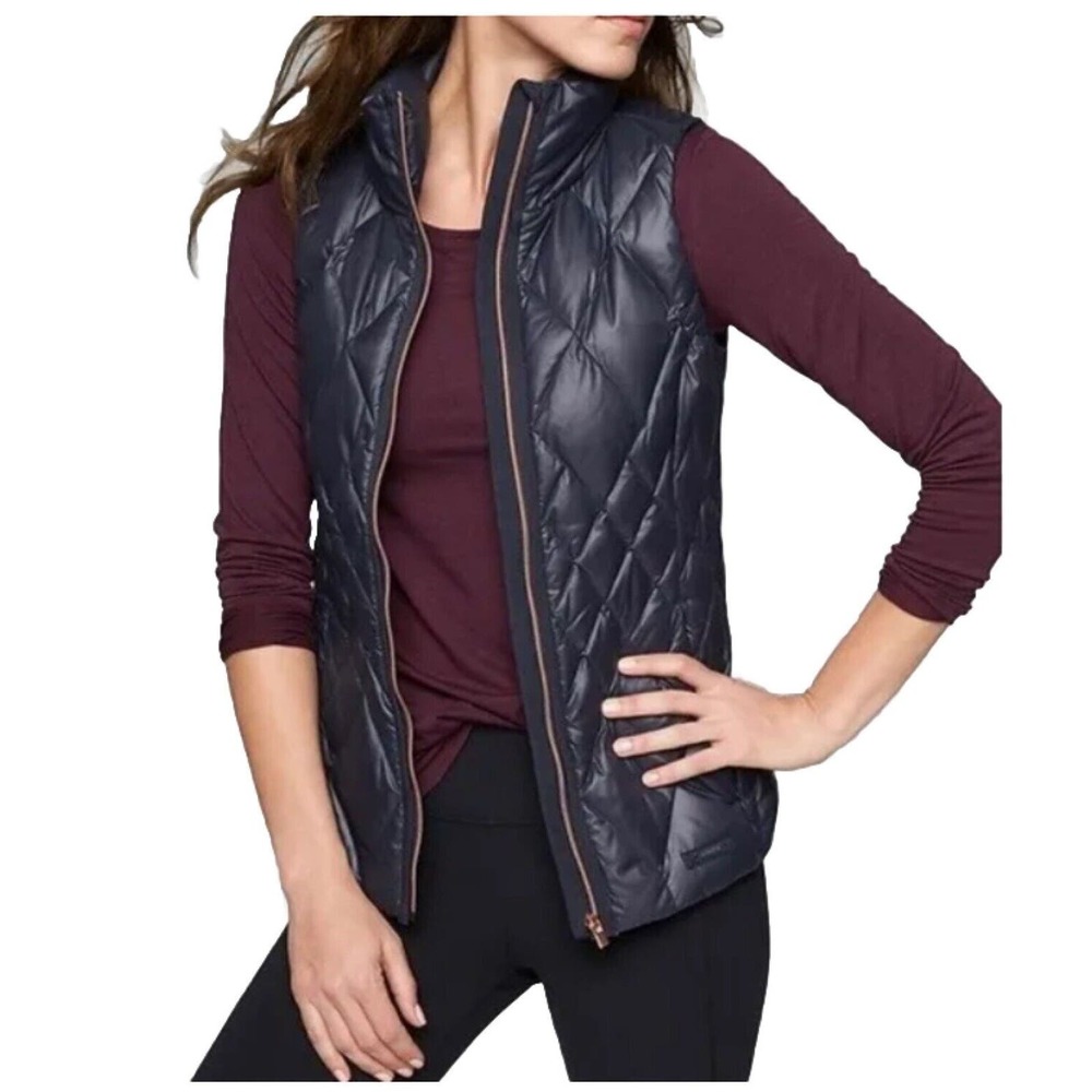 Athleta Women's Blue Sleeveless Full Zipped Responsible Down Vest Size Medium